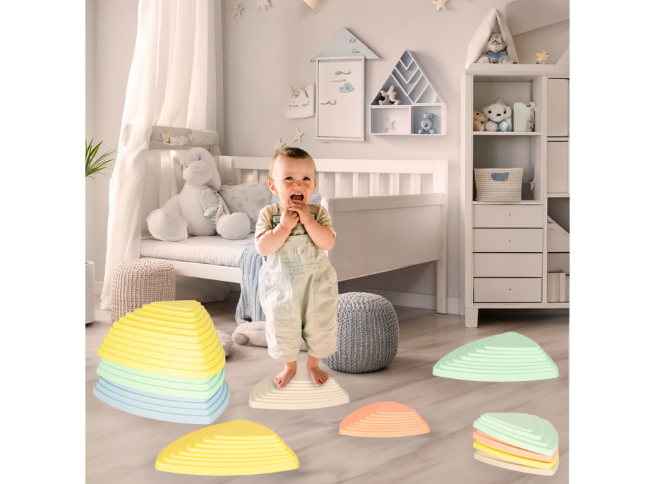 Senzorická Montessori stezka Říční kameny pro trénink rovnováhy 11 prvků - pastelová