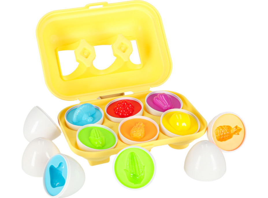 Vzdělávací Montessori puzzle - třídič tvarů Vajíčka ovoce a zelenina 6 ks