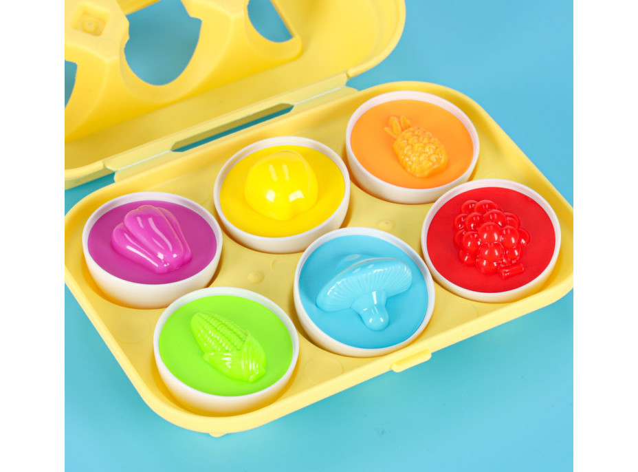 Vzdělávací Montessori puzzle - třídič tvarů Vajíčka ovoce a zelenina 6 ks