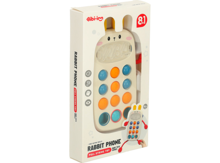 Montessori senzorická hračka pro děti - Telefon s tlačítky Králíček