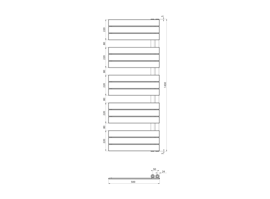 Aqualine MYTHOS otopné těleso 500x1430mm, bílá LLM514W