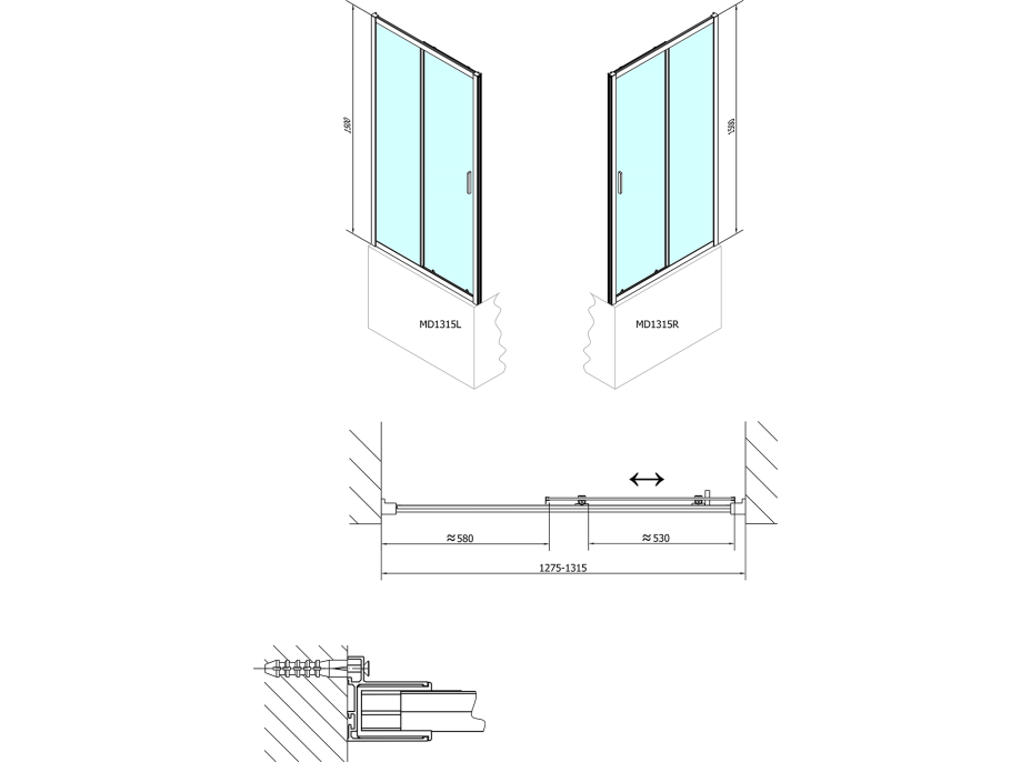 Polysan DEEP sprchové dveře posuvné 1300x1500mm, čiré sklo MD1315
