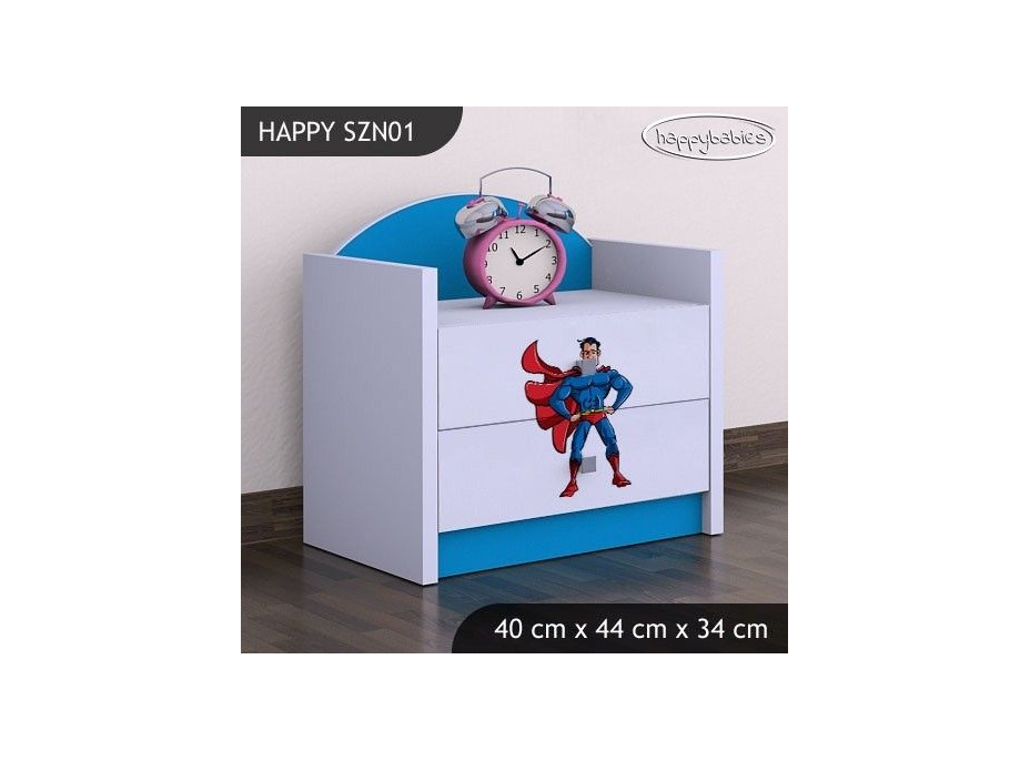 Dětský noční stolek SUPERMAN - TYP 1, modrý