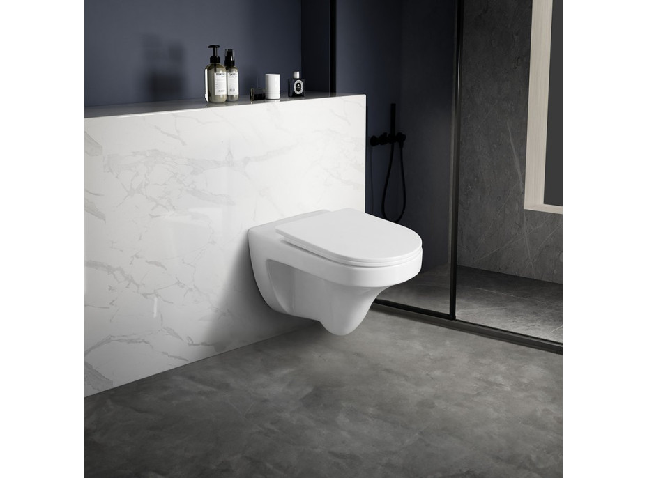 Aqualine DENICA závěsná WC mísa, Vortex Rimless, 36x52cm, bílá PS8512