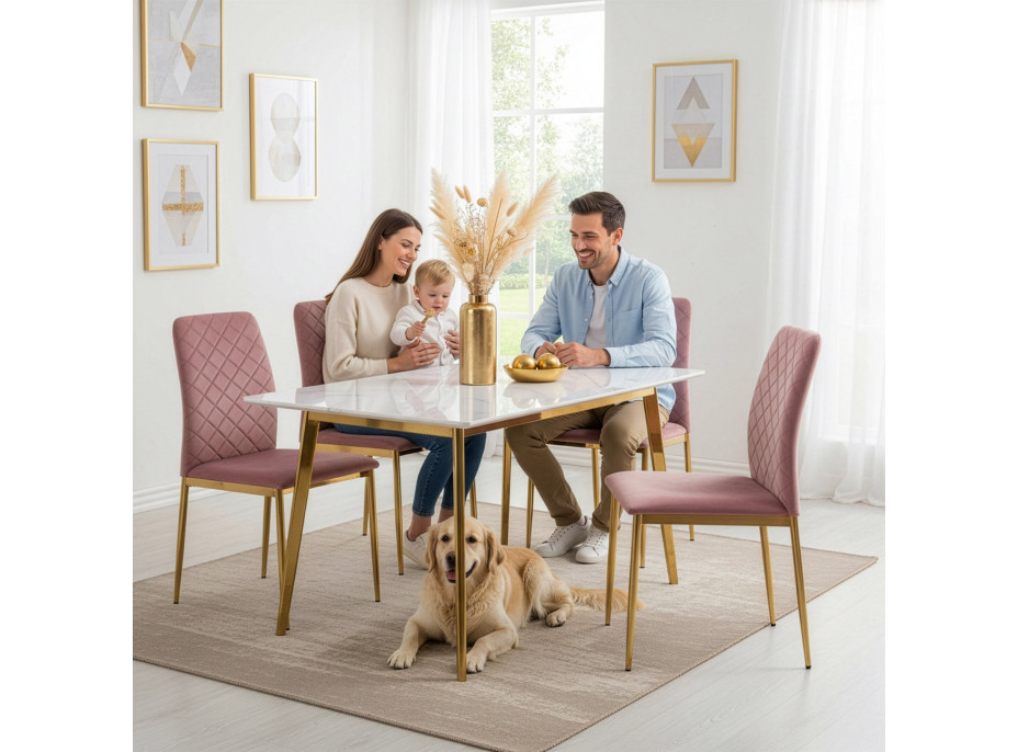 Jídelní židle MAVERIK Velvet - růžová/zlatá