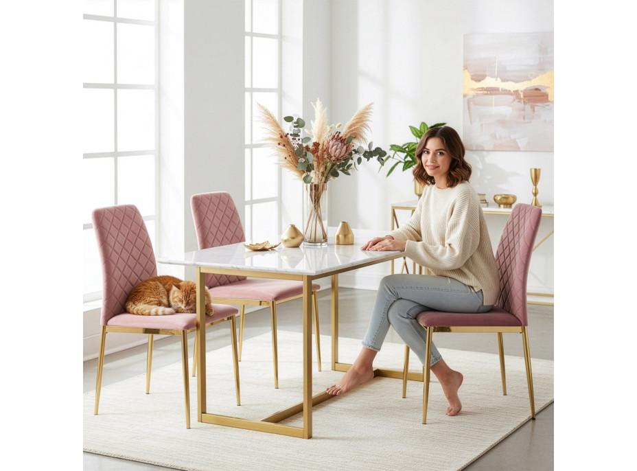Jídelní židle MAVERIK Velvet - růžová/zlatá