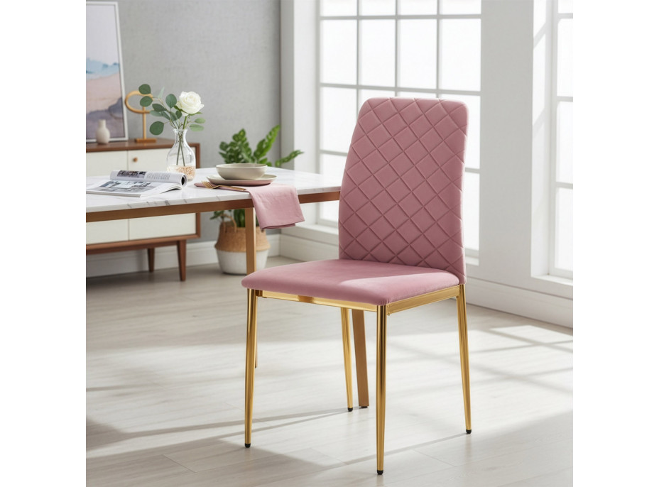 Jídelní židle MAVERIK Velvet - růžová/zlatá