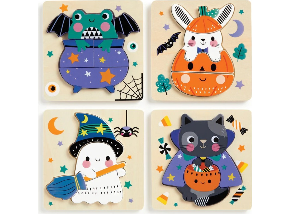 Mudpuppy Dřevěné halloweenské puzzle sada 4 puzzle