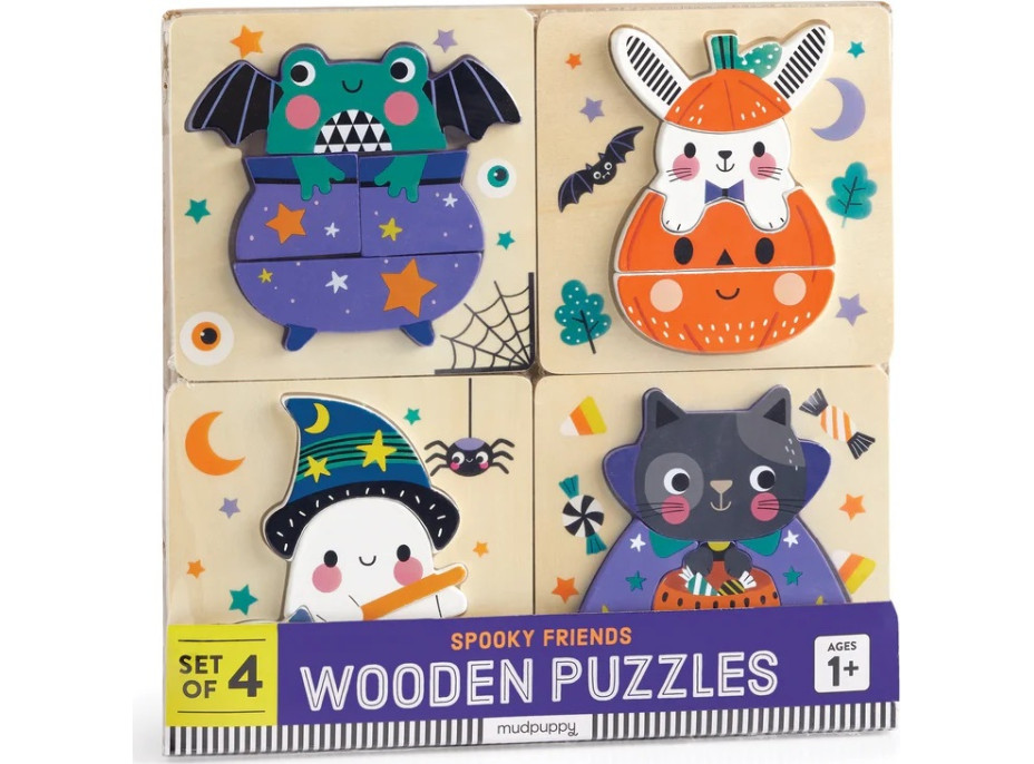 Mudpuppy Dřevěné halloweenské puzzle sada 4 puzzle