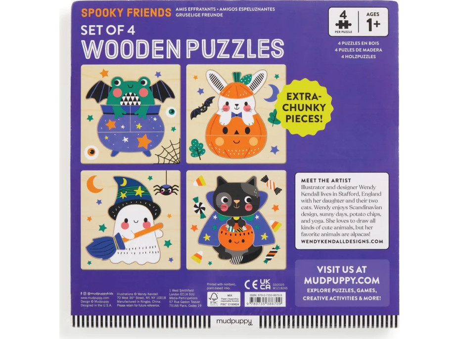 Mudpuppy Dřevěné halloweenské puzzle sada 4 puzzle
