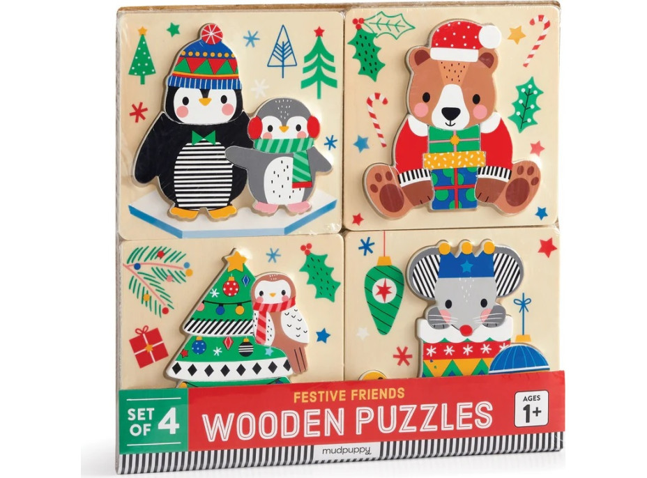 Mudpuppy Dřevěné vánoční puzzle sada 4 puzzle