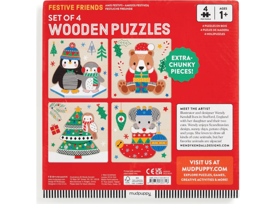 Mudpuppy Dřevěné vánoční puzzle sada 4 puzzle