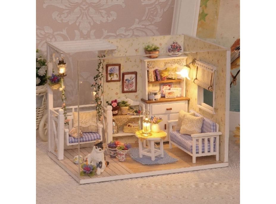 Miniatura domečku Obývací pokoj retro s LED osvělením