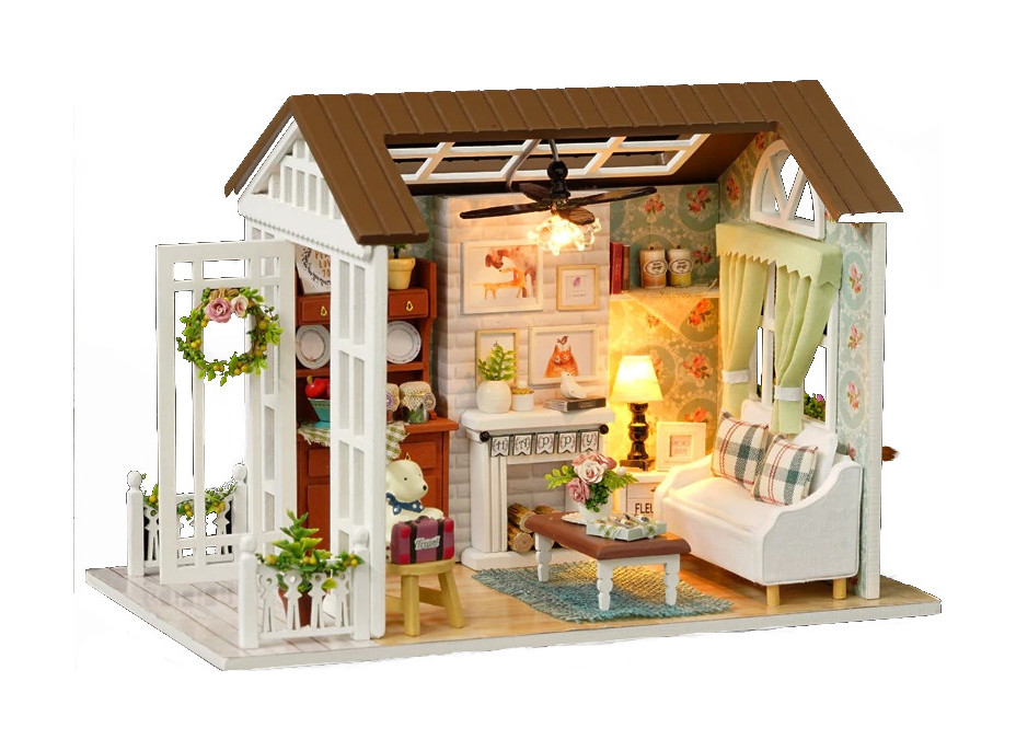 Miniatura domečku DIY Obývací pokoj pro panenky s LED osvětlení