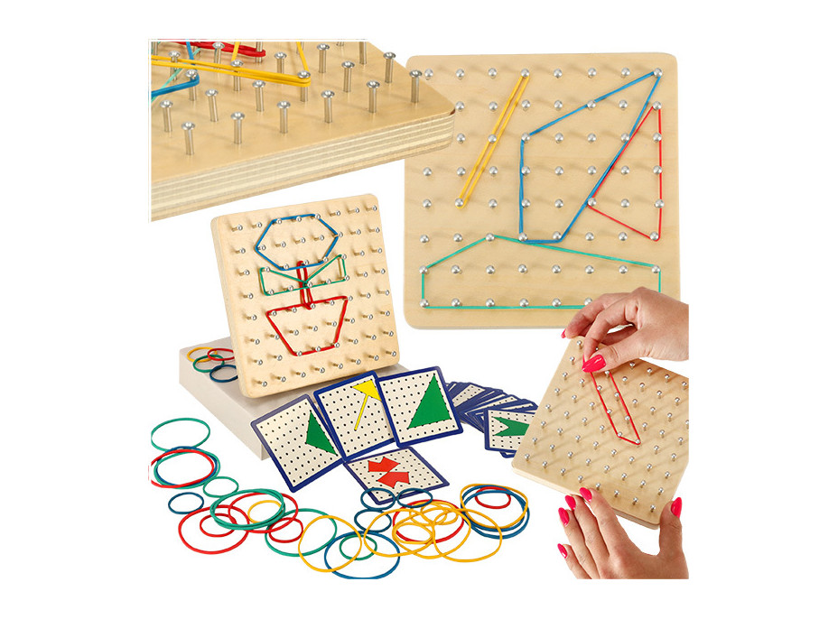 Geoboard - dřevěná motorická hra s gumičkami
