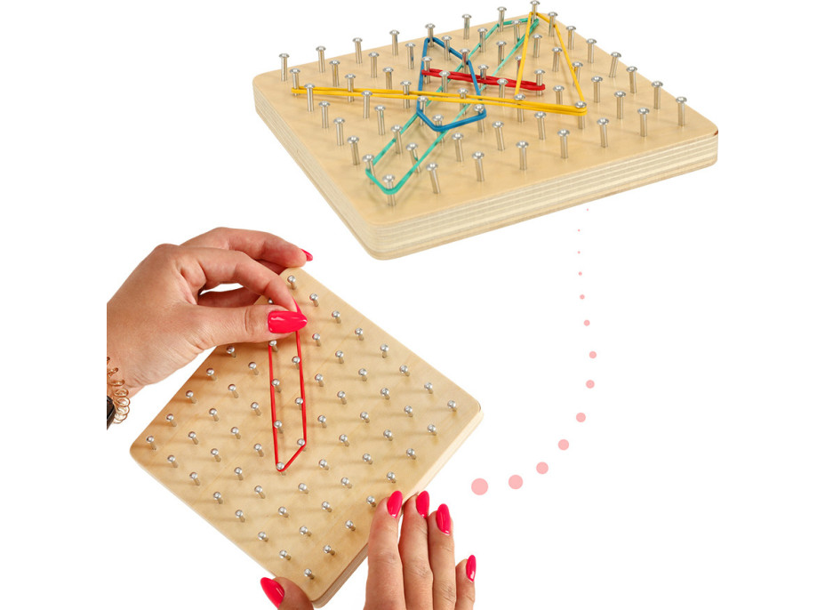 Geoboard - dřevěná motorická hra s gumičkami