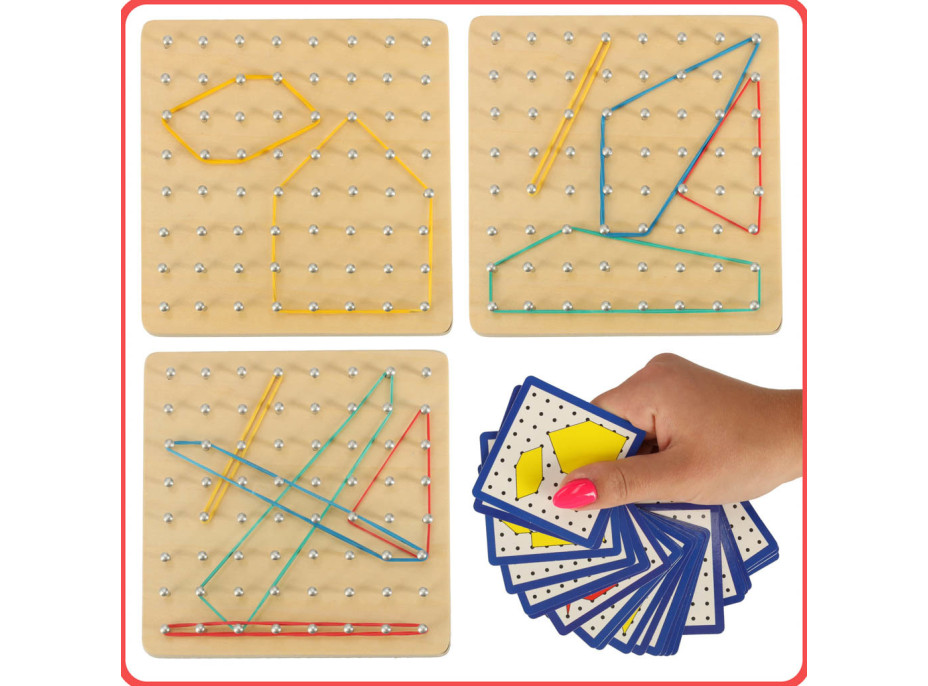 Geoboard - dřevěná motorická hra s gumičkami