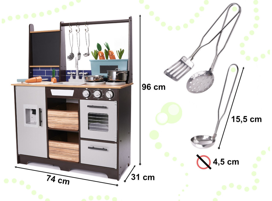 Dětská dřevěná kuchyňka LOFT XXL s příslušenstvím 96 cm