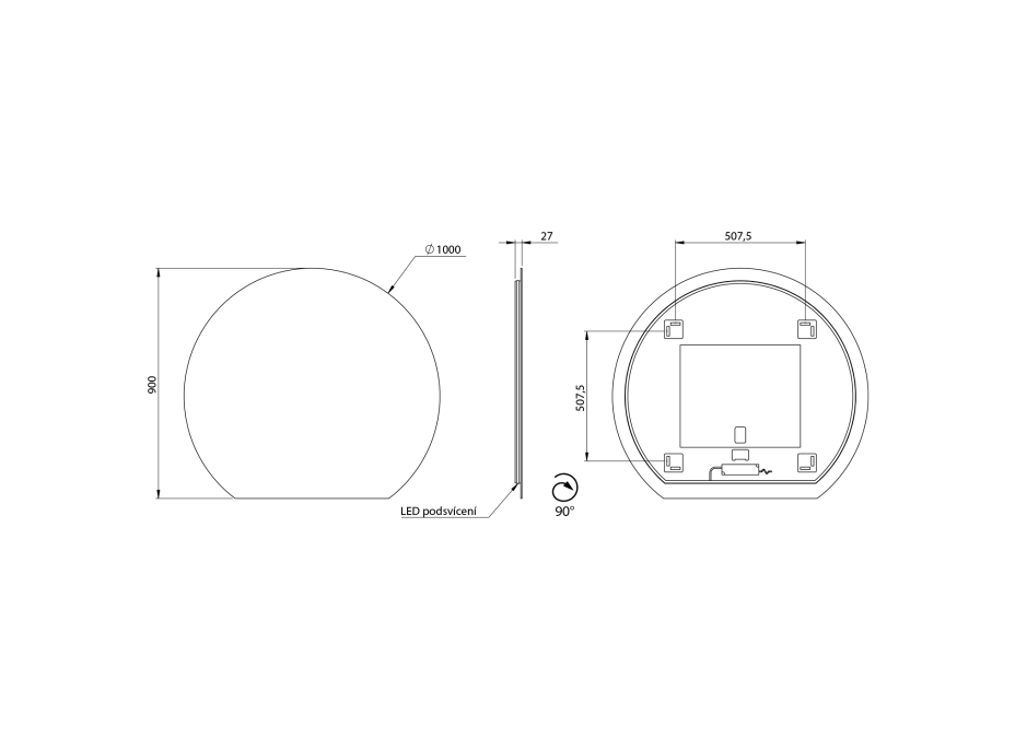 Sapho DARA CUT zrcadlo s LED podsvícením 20W, ø 100x90cm, topná fólie 34900CI
