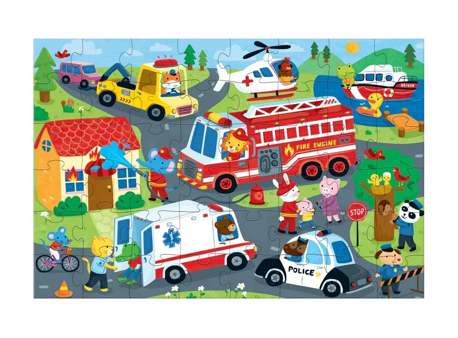 Mudpuppy Velké podlahové puzzle Záchranná vozidla 48 dílků