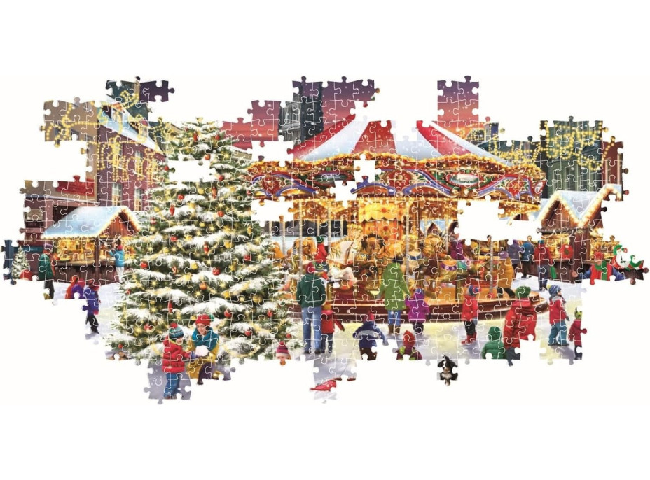 CLEMENTONI Panoramatické puzzle Vánoční kolekce: Vánoční vesnička 1000 dílků