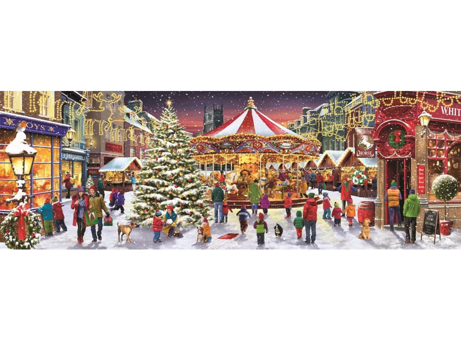 CLEMENTONI Panoramatické puzzle Vánoční kolekce: Vánoční vesnička 1000 dílků