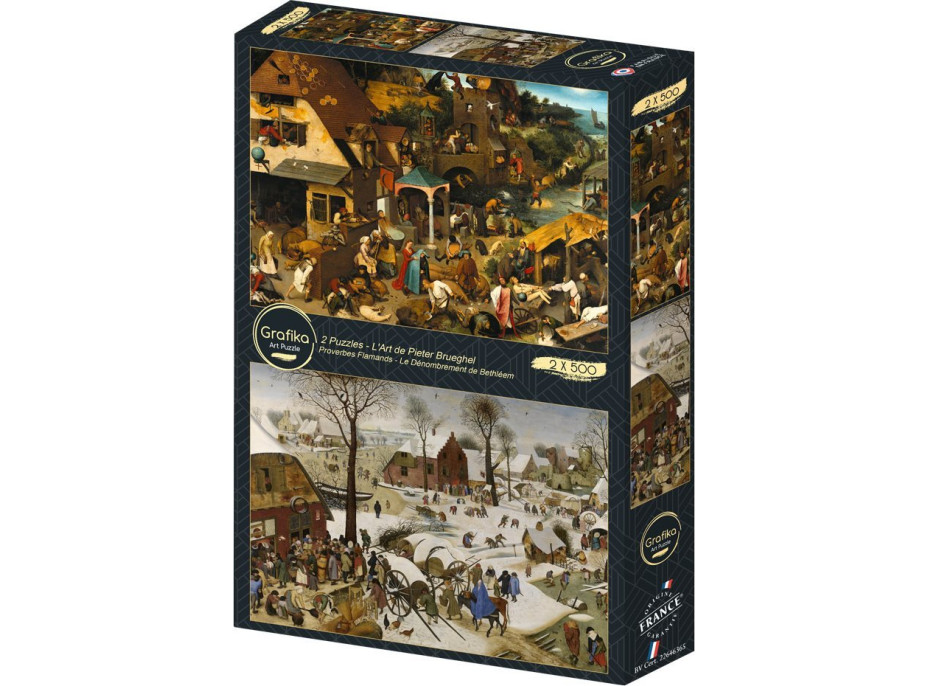 GRAFIKA Puzzle Vlámská přísloví a Sčítání lidu v Betlémě 2x500 dílků GRAFIKA Puzzle Vlámská přísloví a Sčítání lidu v Betlémě 2x500 dílků