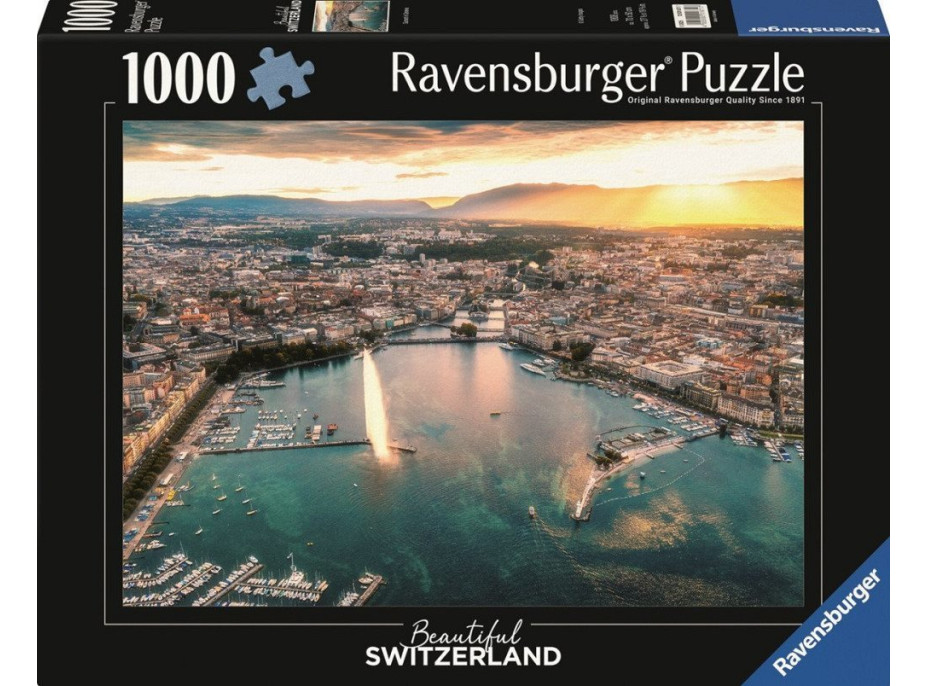 RAVENSBURGER Puzzle Západ slunce v srdci Ženevy 1000 dílků