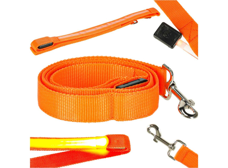 LED svítící vodítko pro psy 2,5x120 cm - oranžové