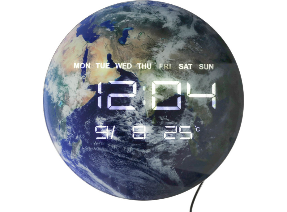 Nástěnné hodiny Planeta Země s LED displejem 32 cm - modré