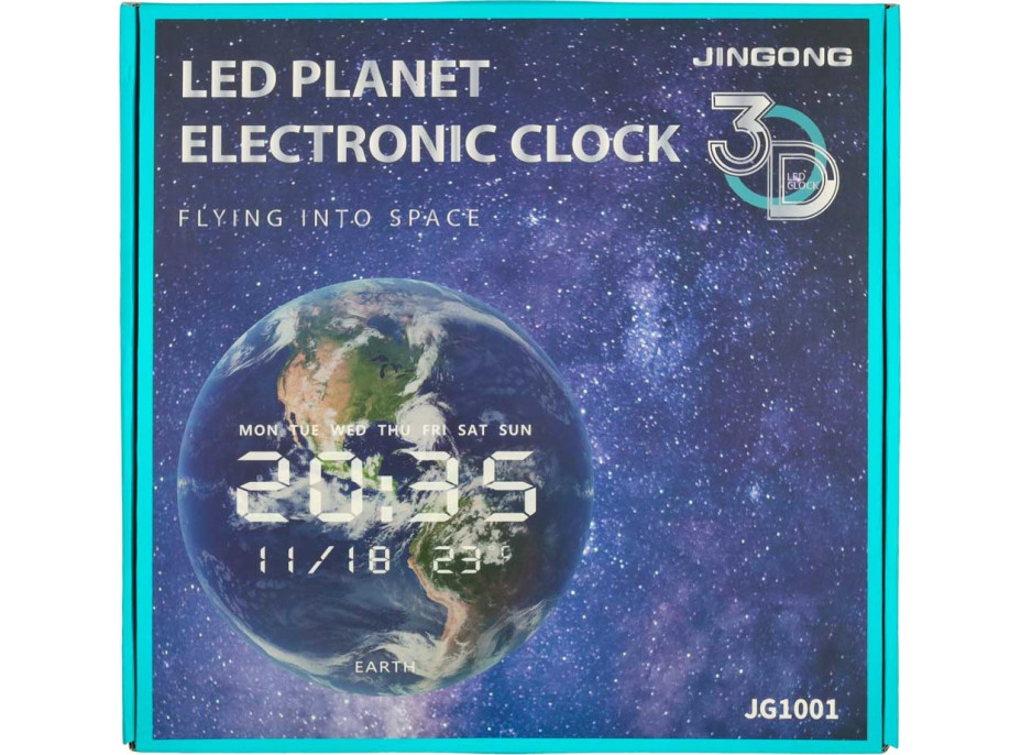 Nástěnné hodiny Planeta Země s LED displejem 32 cm - modré