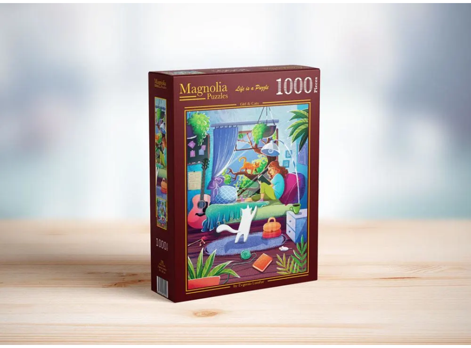 MAGNOLIA Puzzle Dívka a její kočky 1000 dílků