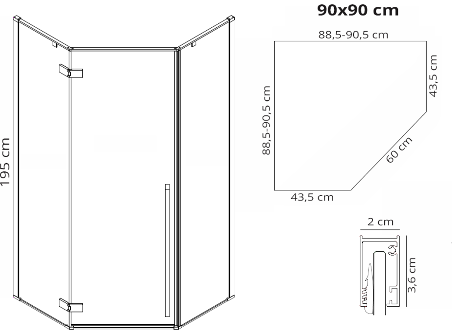 Sprchový kout REA DIAMOND 90x90 cm - broušený zlatý