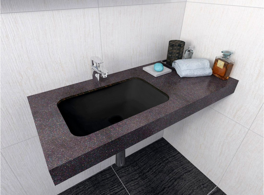 Sapho JAPURA umyvadlo zápustné, litý mramor, 55x36cm, černá mat 50135B