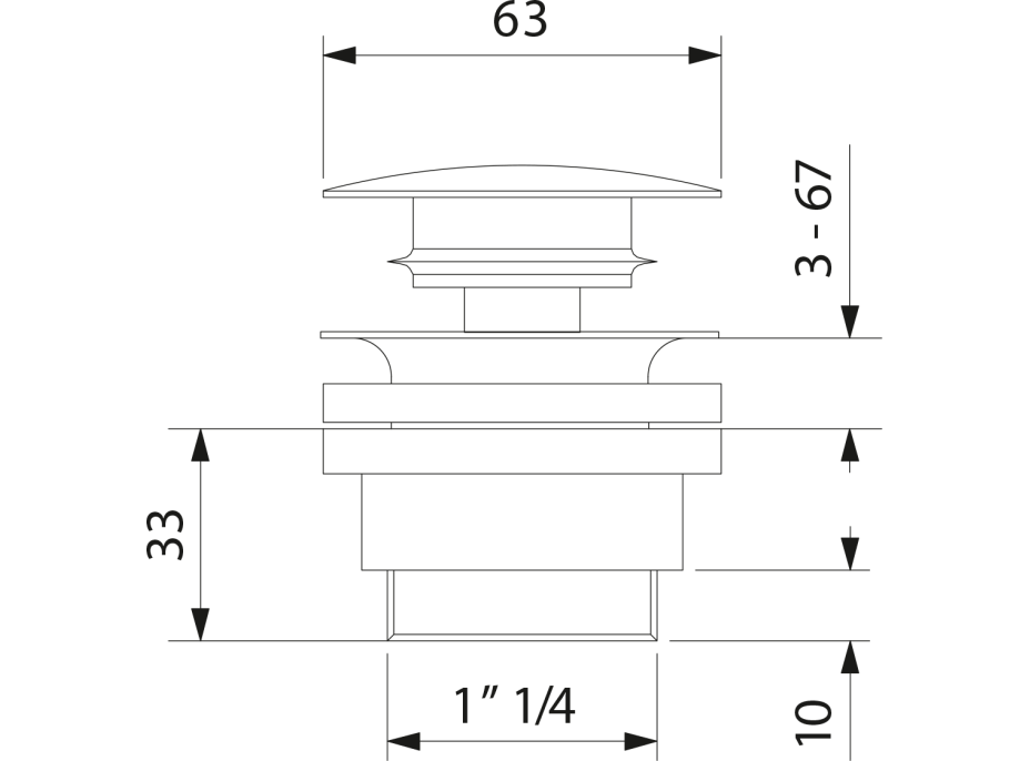 Sapho Umyvadlová výpust 5/4“, click-clack, velká zátka, 5-65mm, keramika bílá CV1110C