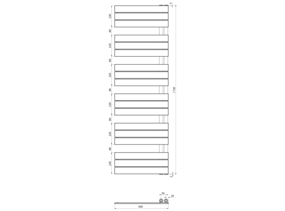 Aqualine MYTHOS otopné těleso 500x1730mm, chrom LLM517C