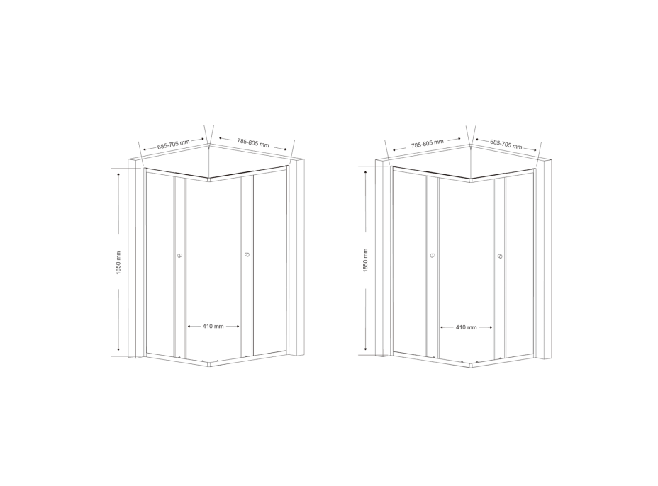 Aqualine AGGA obdélníková sprchová zástěna 800x700mm, čiré sklo HLF708Y