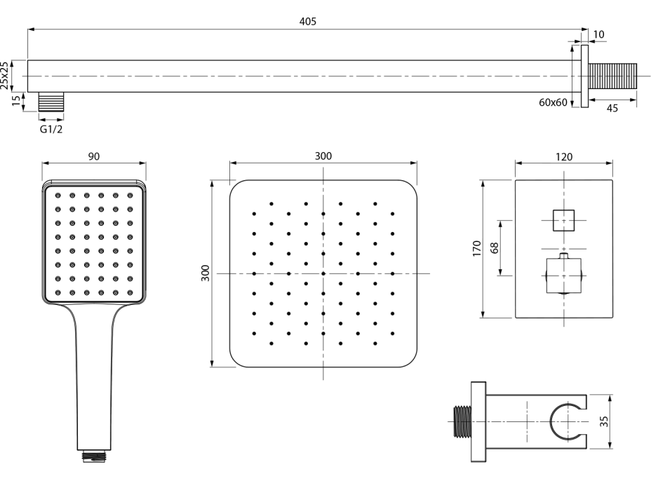Sapho Podomítkový sprchový set s termostatickou baterií, box, 2 výstupy, černá mat 1102-32B-21