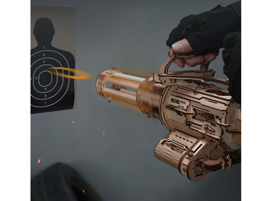 RoboTime 3D Dřevěné mechanické puzzle ROKR Rotační kulomet LQA01