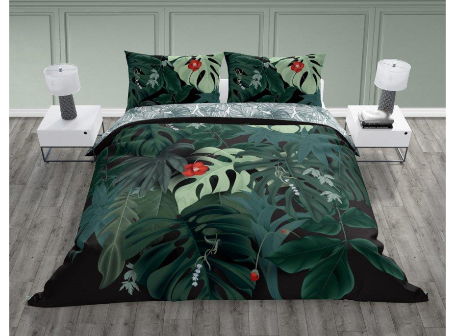 Bavlněné povlečení TRENDY Monstera - zelené - 160x200 cm