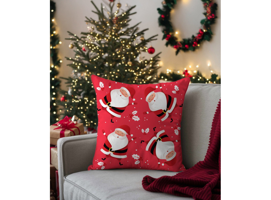 Vánoční povlak na polštář HOLLY JOLLY Santa Claus 45x45 cm - červený