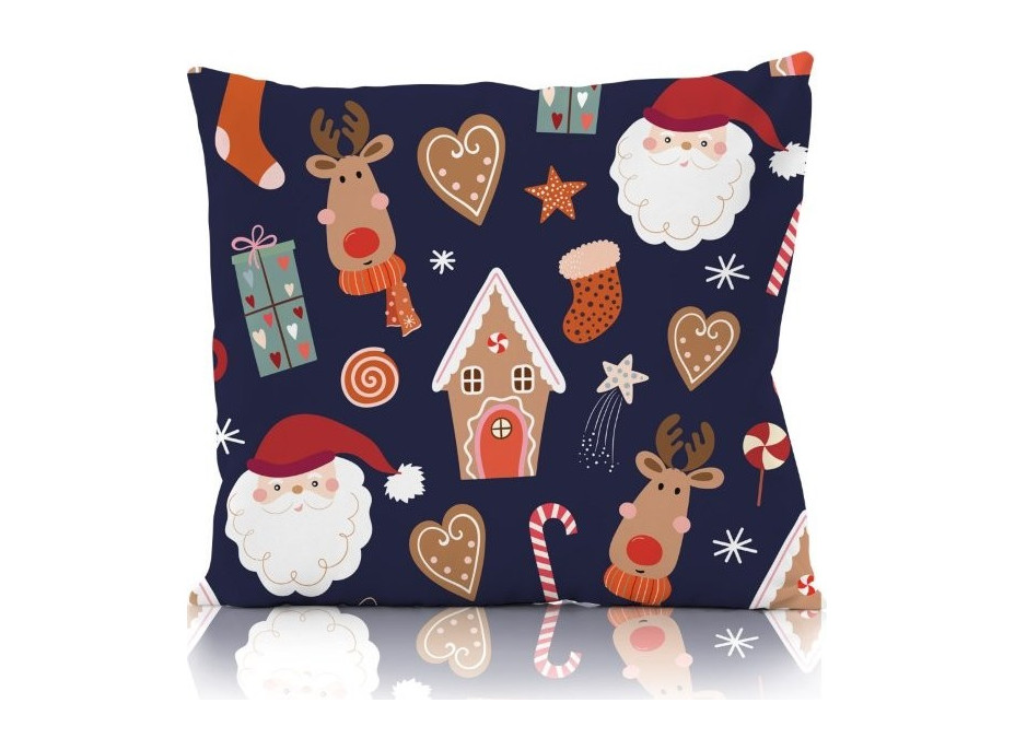 Vánoční povlak na polštář HOLLY JOLLY Vánoční dekorace 45x45 cm - tmavě modrý