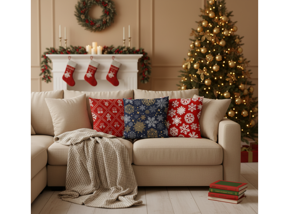 Vánoční povlak na polštář HOLLY JOLLY Vánoční výšivka 45x45 cm - červený