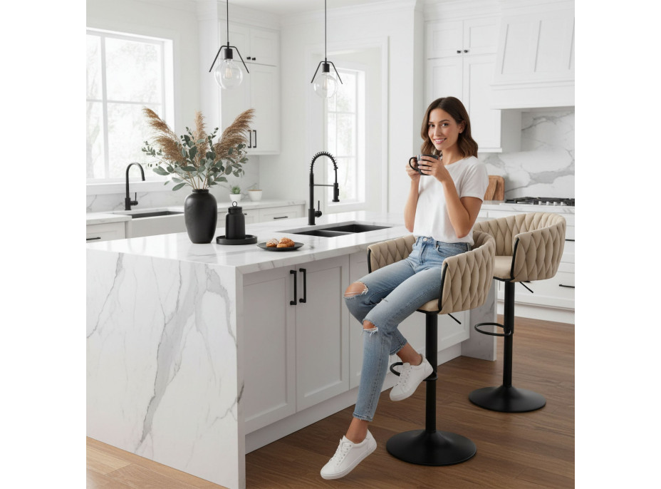 Barová židle COFTON Velvet - béžová/černá