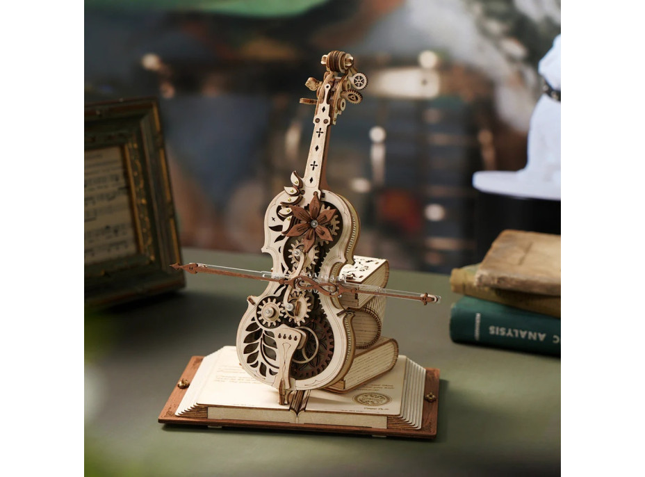 RoboTime 3D skládačka hrací skříňky Kouzelné violoncello (mechanický pohon)