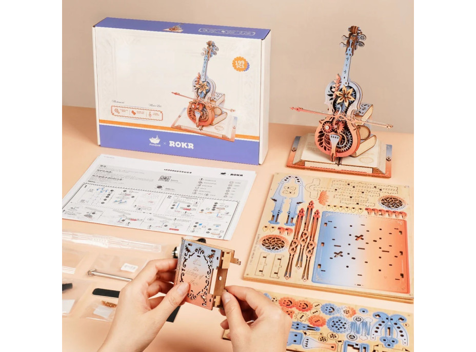 RoboTime 3D skládačka hrací skříňky Kouzelné violoncello (mechanický pohon)