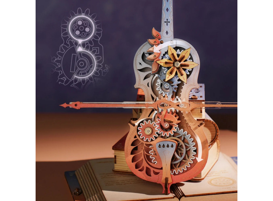 RoboTime 3D skládačka hrací skříňky Kouzelné violoncello (mechanický pohon)