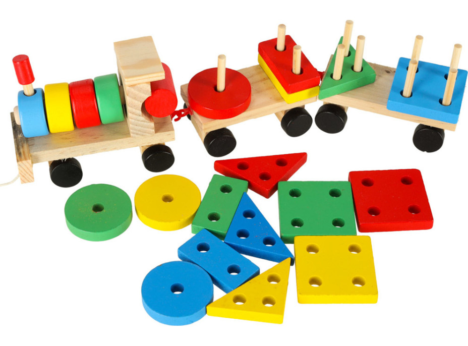 Dřevěná vkládačka - třídění tvarů - Lokomotiva s vagóny - 30 cm