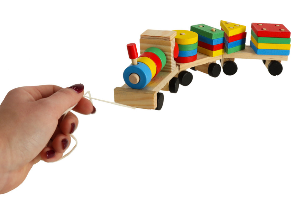 Dřevěná vkládačka - třídění tvarů - Lokomotiva s vagóny - 30 cm