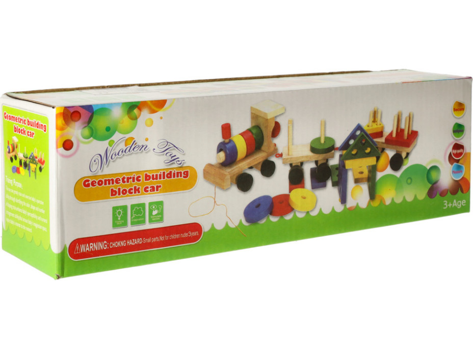 Dřevěná vkládačka - třídění tvarů - Lokomotiva s vagóny - 30 cm